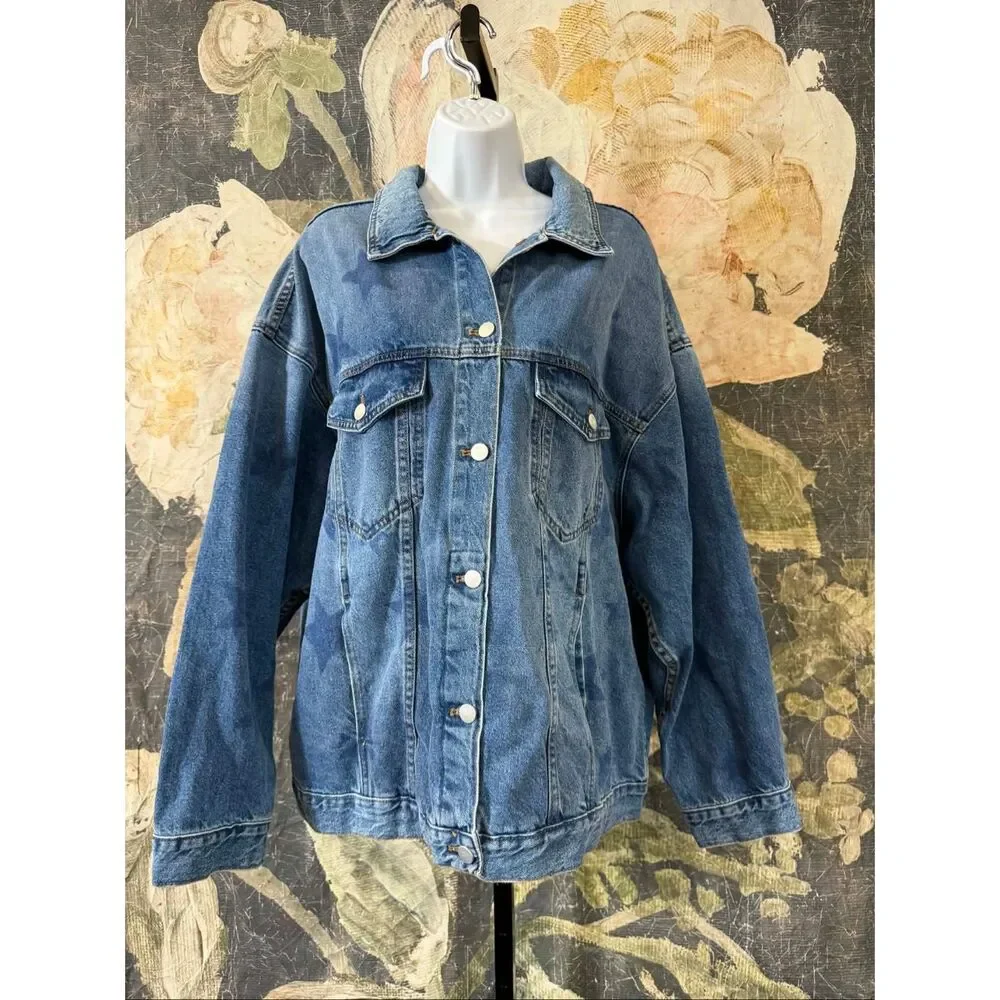 New Anthropologie The Weston Denim Boyfriend Jacket by Pilcro: Star Print Editio - Picture 8 of 15